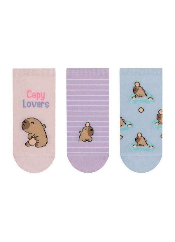 Kit 3 pares de Meias Cano Curto Selene 7360-001 998-Rosa-Chá-Lilás-Claro-Azul-Claro