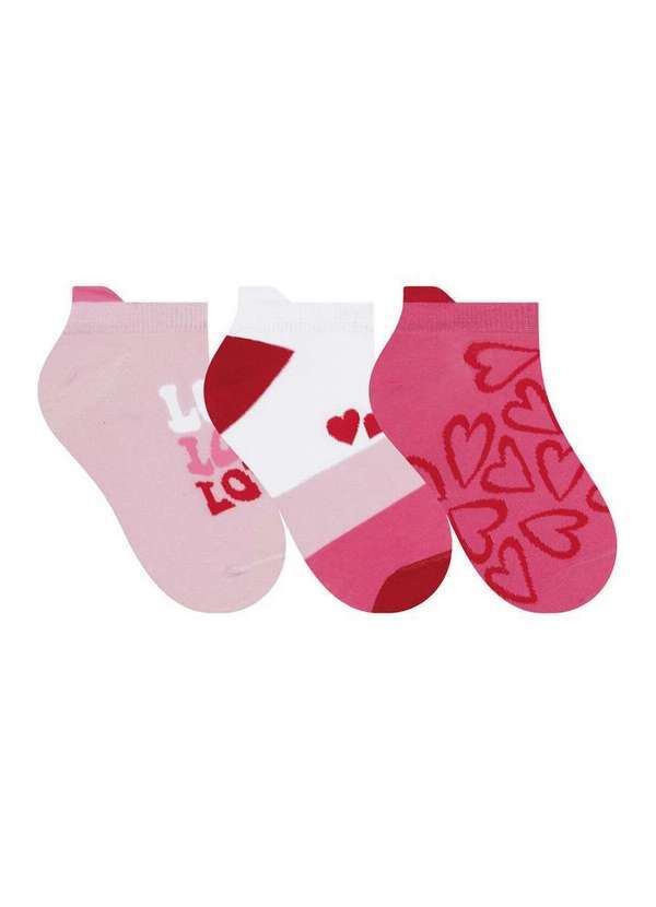 Kit 3 pares de Meias Cano Curto Selene 7360-001 999-Rosa-Claro-Branco-Rosa