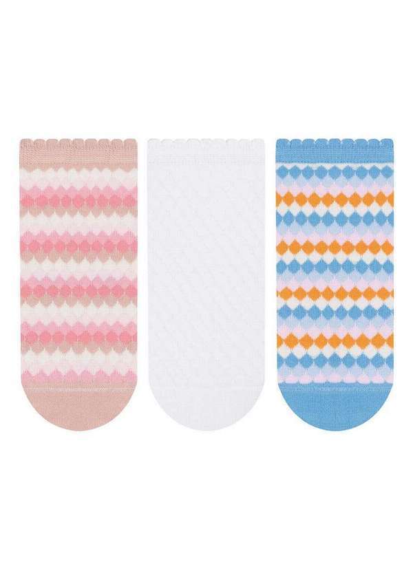 Vista 2 Kit 3 pares de Meias Cano Curto Selene 7360-001 998-Rosa-Nude-Branco-Azul-Marfim SELENE
