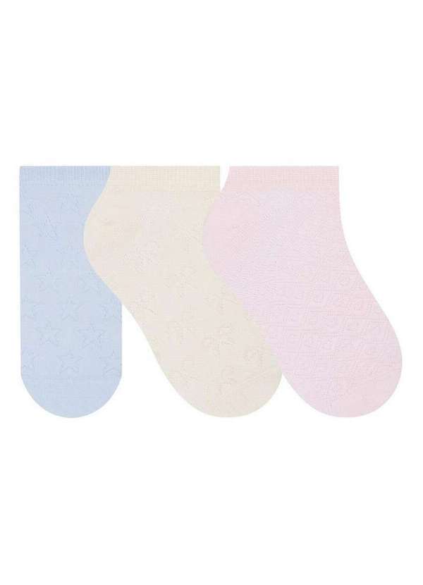 Vista 2 Kit 3 pares de Meias Cano Curto Selene 7360-001 996-Azul-Claro-Marfim-Rosa-Chá SELENE