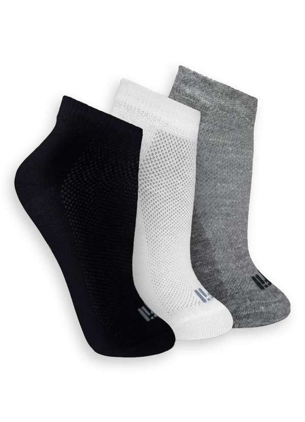Vista 2 Kit 3 pares de Meias Esportiva Cano Curto Trifil 8014 0901-Preto-Branco-Mescla TRIFIL