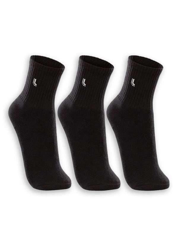 Vista 2 Kit 3 pares de Meias Esportiva Cano Médio Lupo 3148-089 0901-Preto Lupo
