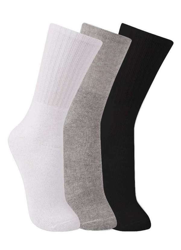Vista 2 Kit 3 pares de Meias Esportivas Cano Longo 6313 0002-Branco-Mescla-Preto TRIFIL TRIFIL