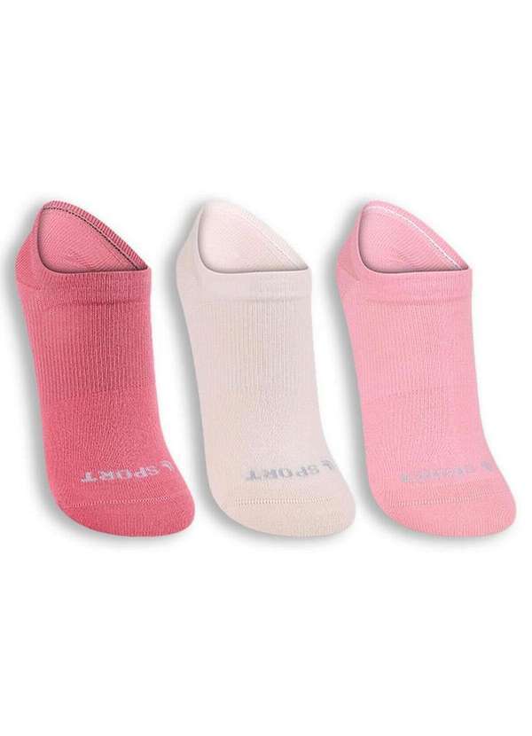 Vista 2 Kit 3 pares de Meias Invisível 3171-089 0903-Rosa-Branco Lupo Lupo
