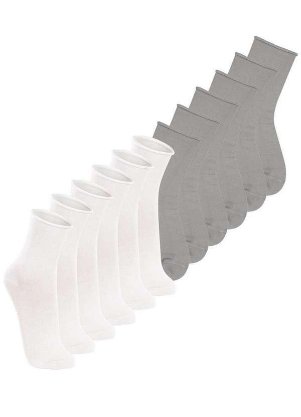 Vista 2 Kit 12 pares de Meias sem Punho Cano Médio Lupo 4421-001 Branco-Cinza Lupo