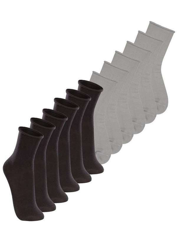 Vista 2 Kit 12 pares de Meias sem Punho Cano Médio Lupo 4421-001 Preto-Cinza Lupo