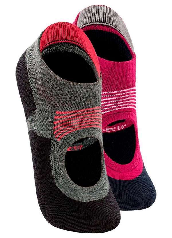 Vista 2 Kit 2 pares de Sapatilhas Antiderrapante Pilates Lupo 3286-002 Cinza-Chumbo-Cereja Lupo