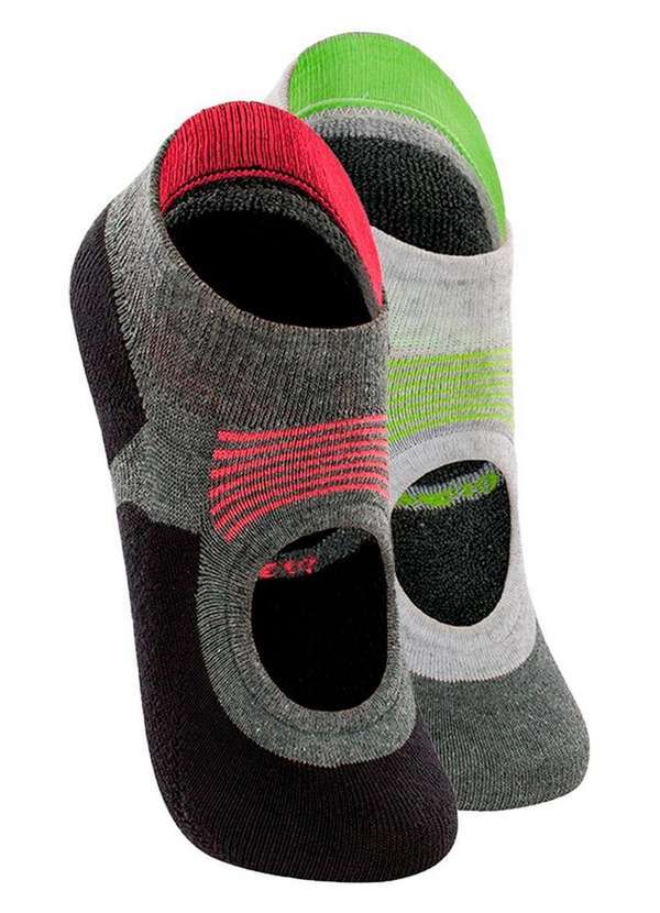 Vista 2 Kit 2 pares de Sapatilhas Antiderrapante Pilates Lupo 3286-002 Cinza-Chumbo-Cinza Lupo