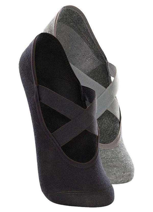 Kit 2 pares de Sapatilhas Antiderrapante Pilates Lupo 4942-006 Preto-Cinza-Chumbo