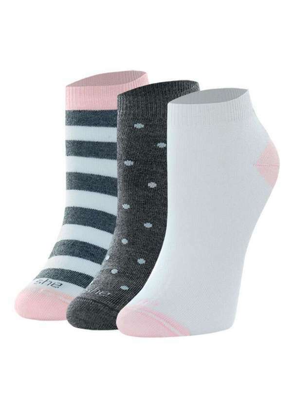 Vista 2 Kit 3 pares de Meias Cano Curto She 286.03 Ro00-Branco-Chumbo She