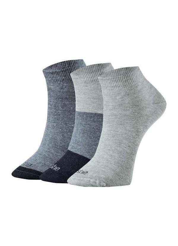 Vista 2 Kit 3 pares de Meias Cano Curto She 286.14 Pt00-Preto-Chumbo-Cinza She