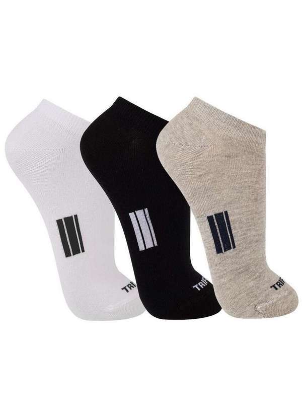 Vista 2 Kit 3 pares de Meias Esportiva Cano Curto Trifil 6234 0002-Branco-Mescla-Preto TRIFIL