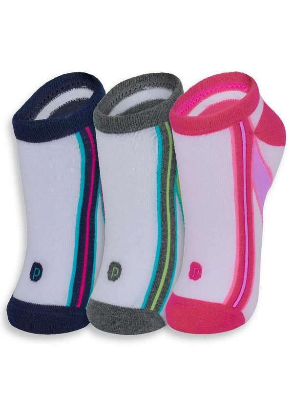 Vista 2 Kit com 3 Meias Esportiva Puket 8565 5540-100-Branco Puket