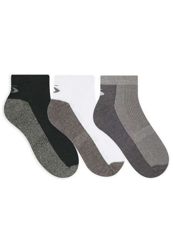 Vista 2 Kit com 3 Meias Esportivas Cano Curto Selene 4310-001 999-Preto-Branco-Cinza SELENE