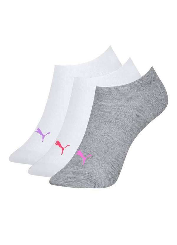 Vista 2 Kit com 3 Meias Invisível Puma 4710-001 999-Branco-Marinho Puma