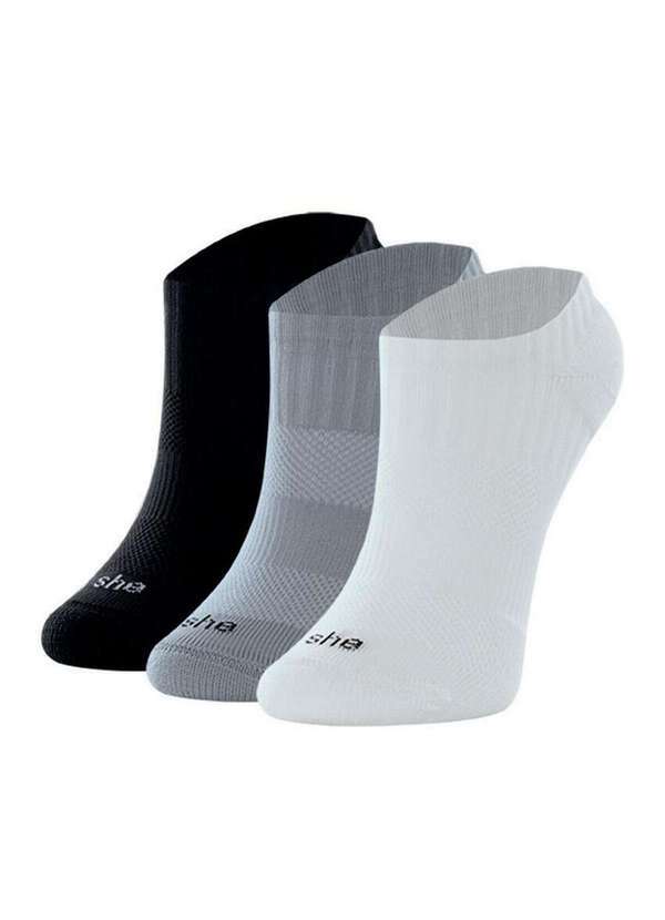 Vista 2 Kit 3 pares de Meias Invisível She 287.01 Cz06-Preto-Chumbo-Branco She