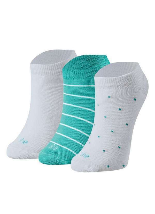Vista 2 Kit 3 pares de Meias Invisível She 287.02 Az06-Branco-Azul She