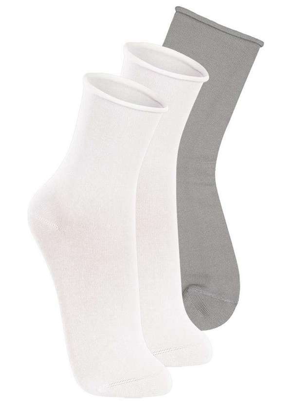 Vista 2 Kit 3 pares de Meias sem Punho Cano Médio Lupo 4421-001 Branco-Cinza Lupo