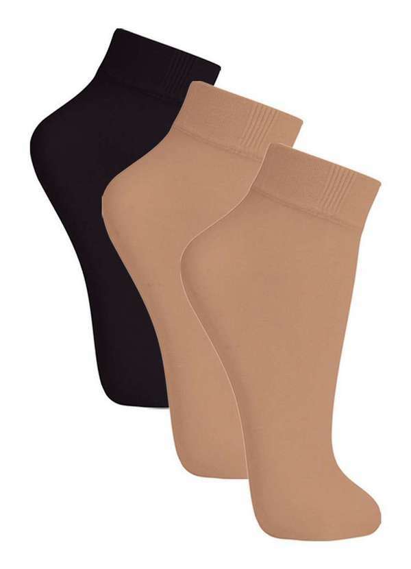 Vista 2 Kit 3 pares de Meias Soquete Fio 20 Loba 5530-001 Natural-Peach-Preto Lupo Lupo
