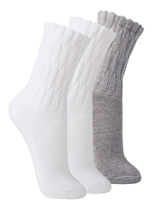 Vista 2 Kit com 3 pares de Meias Aeróbica Lupo 4810-003 Branco-Cinza Lupo