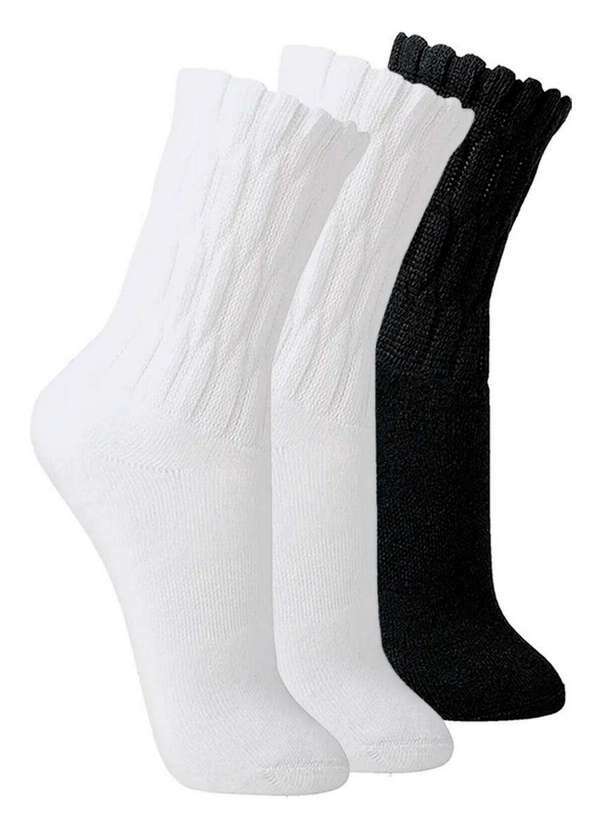 Vista 2 Kit com 3 pares de Meias Aeróbica Lupo 4810-003 Branco-Preto Lupo