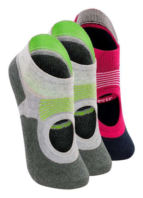 Vista 2 Kit 3 pares de Sapatilhas Antiderrapante Pilates Lupo 3286-002 Cinza-Cereja Lupo