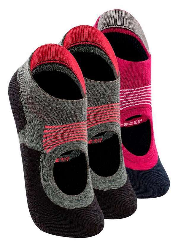 Vista 2 Kit 3 pares de Sapatilhas Antiderrapante Pilates Lupo 3286-002 Cinza-Chumbo-Cereja Lupo