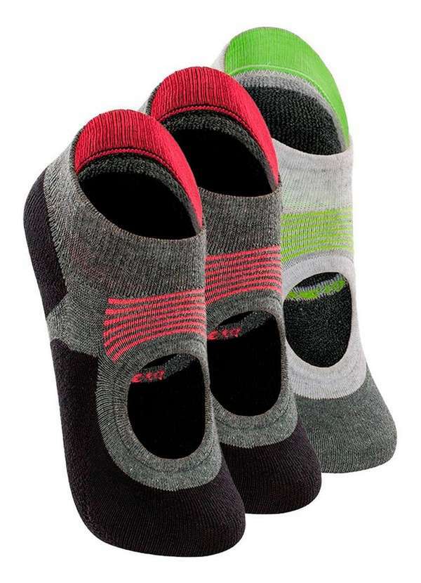 Vista 2 Kit 3 pares de Sapatilhas Antiderrapante Pilates Lupo 3286-002 Cinza-Chumbo-Cinza Lupo