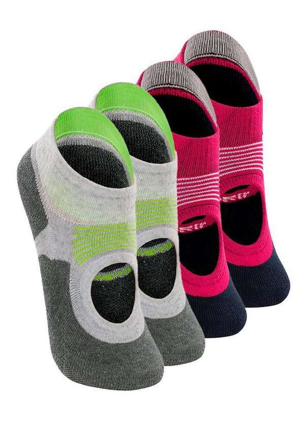Vista 2 Kit 4 pares de Sapatilhas Antiderrapante Pilates Lupo 3286-002 Cinza-Cereja Lupo