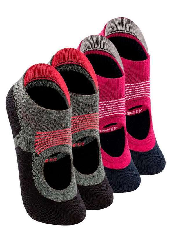 Vista 2 Kit 4 pares de Sapatilhas Antiderrapante Pilates Lupo 3286-002 Cinza-Chumbo-Cereja Lupo