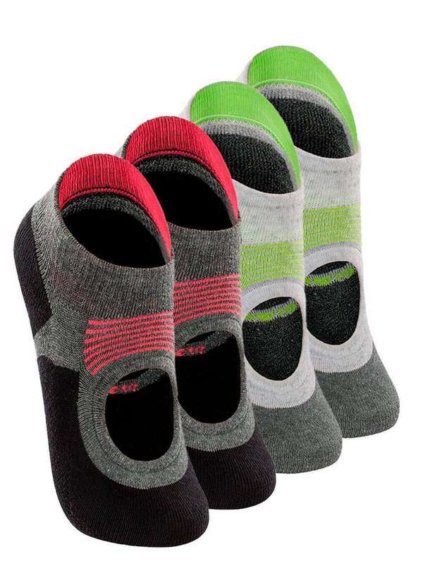 Vista 2 Kit 4 pares de Sapatilhas Antiderrapante Pilates Lupo 3286-002 Cinza-Chumbo-Cinza Lupo