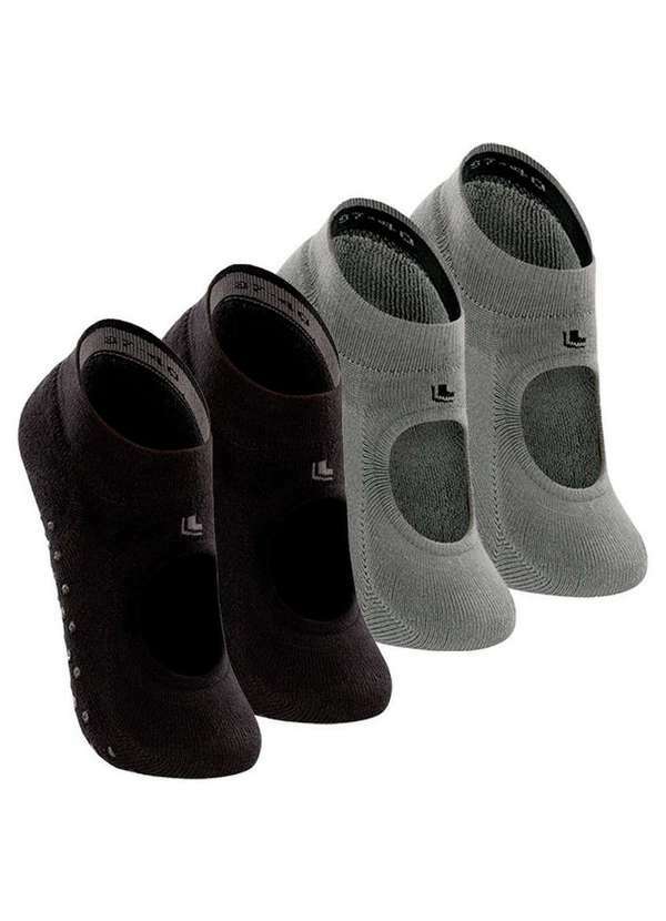 Vista 2 Kit 4 pares de Sapatilhas Antiderrapante Pilates Lupo 3286-003 Preto-Cinza