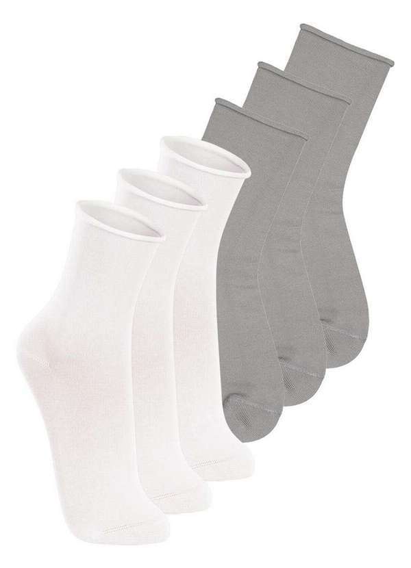 Vista 2 Kit 6 pares de Meias sem Punho Cano Médio Lupo 4421-001 Branco-Cinza Lupo