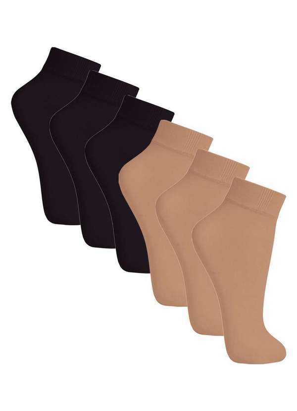 Vista 2 Kit 6 pares de Meias Soquete Fio 20 Loba 5530-001 Natural-Peach-Preto Lupo Lupo