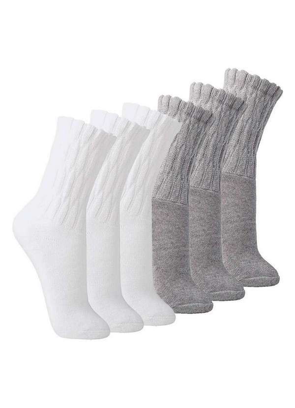 Vista 2 Kit com 6 pares de Meias Aeróbica Lupo 4810-003 Branco-Cinza Lupo