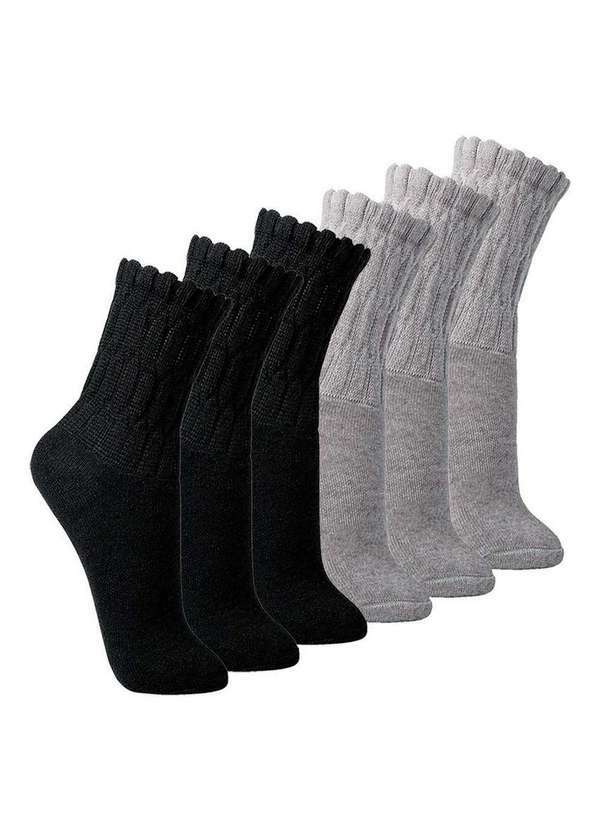 Vista 2 Kit com 6 pares de Meias Aeróbica Lupo 4810-003 Preto-Cinza Lupo