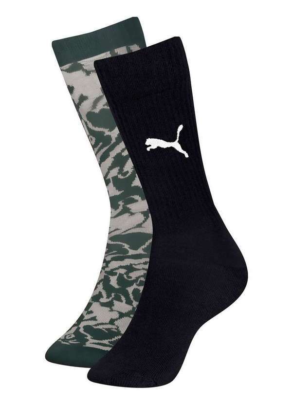 Kit 2 pares de Meias Cano Longo Puma 4670-001 998-Verde-Militar-Preto