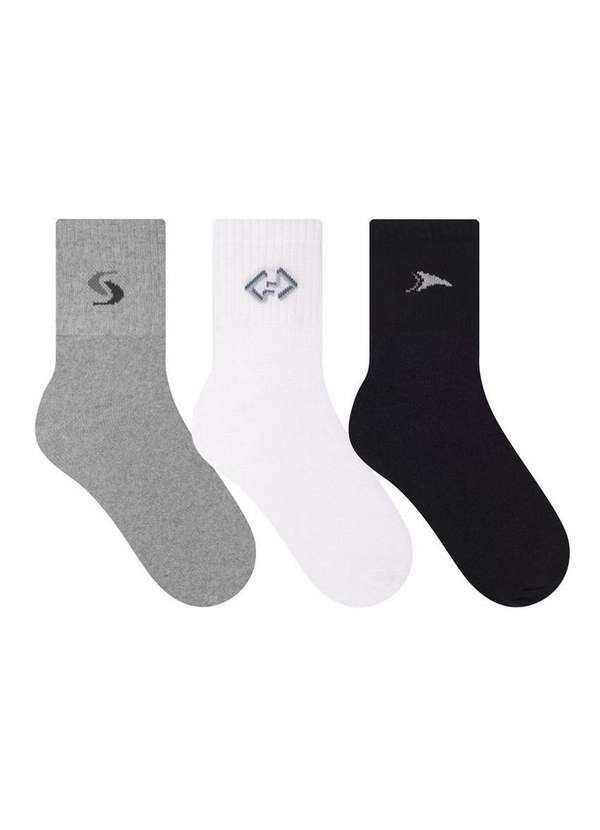 Vista 2 Kit 3 pares de Meias Esportivas Cano Curto Selene 4355-001 999-Cinza-Mescla-Branco-Preto SELENE