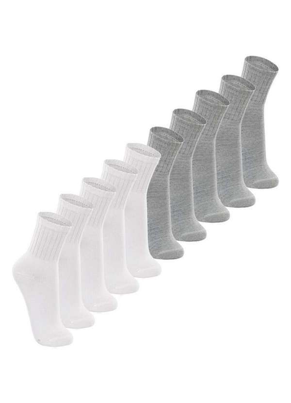 Vista 2 Kit 10 pares de Meias Esportiva Cano Médio Lupo 3290-009 Branco-Cinza Lupo