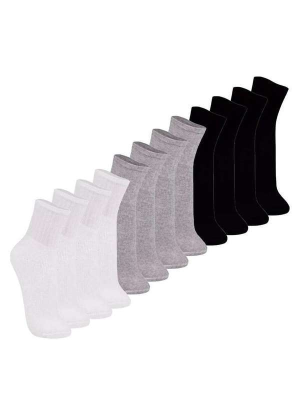 Vista 2 Kit 12 pares de Meias Esportiva Cano Médio Trifil 8720 002-Branco-Cinza-Preto TRIFIL