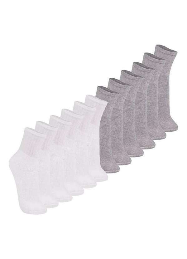 Vista 2 Kit 12 pares de Meias Esportiva Cano Médio Trifil 8720 004-Branco-Cinza TRIFIL