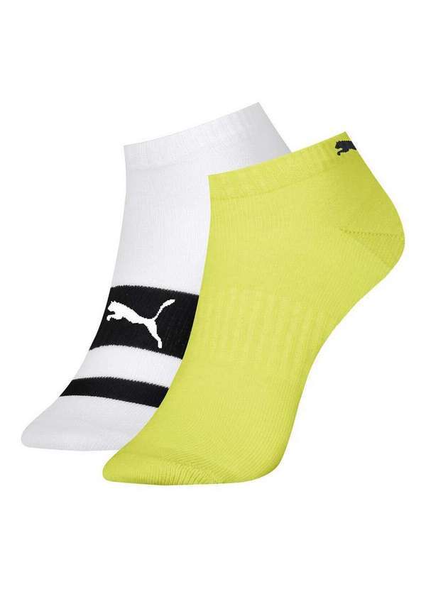 Kit 2 pares de Meias Esportiva Cano Curto Puma 4560-001/002 995-Branco-Amarelo