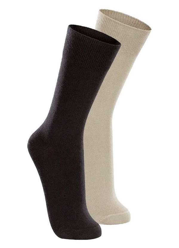 Vista 2 Kit com 2 pares de Meias Casual Lupo 1210-201 Preto-Bege Lupo