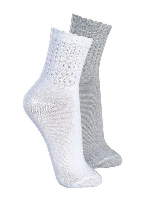 Vista 2 Kit com 2 pares de Meias Esportiva Cano Médio Lupo 3290-009 Branco-Cinza Lupo