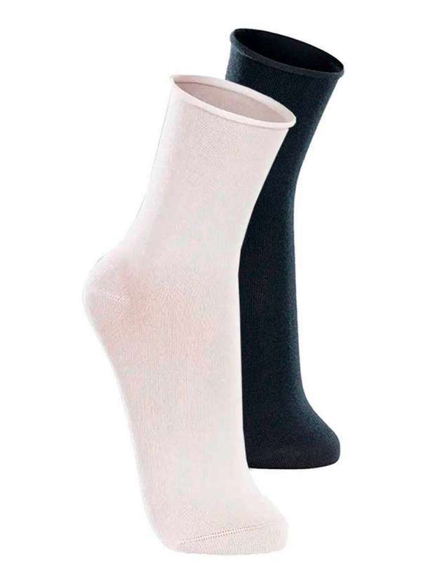 Vista 2 Kit com 2 pares de Meias sem Punho Casual Lupo 1275-011 Branco-Marinho Lupo