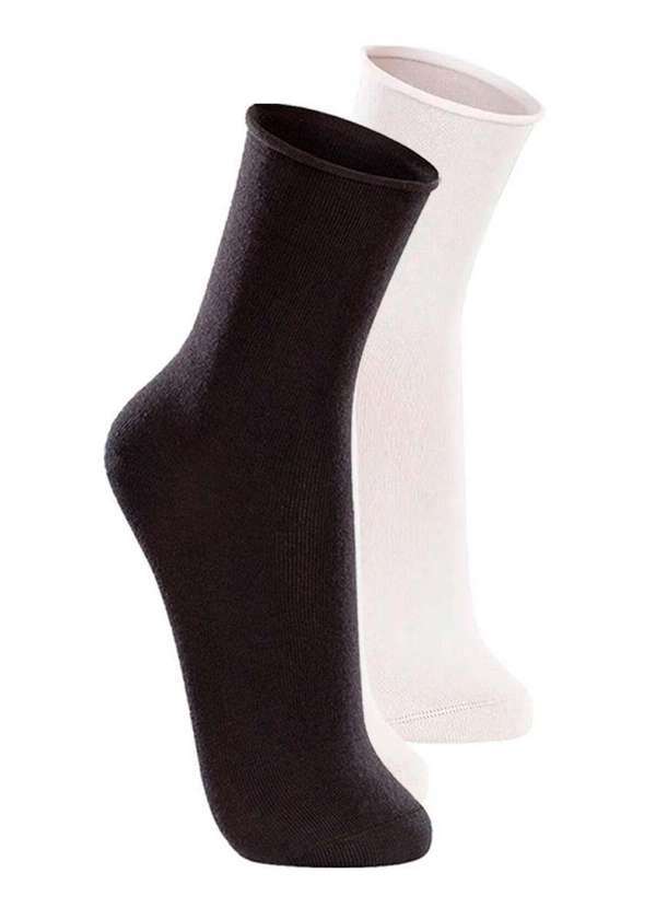 Vista 2 Kit com 2 pares de Meias sem Punho Casual Lupo 1275-011 Preto-Branco Lupo