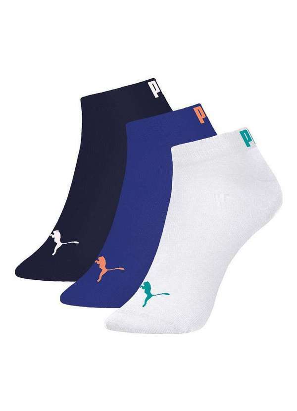 Vista 2 Kit com 3 Meias Cano Curto Puma 4520-001 995-Marinho-Azul-Branco Puma