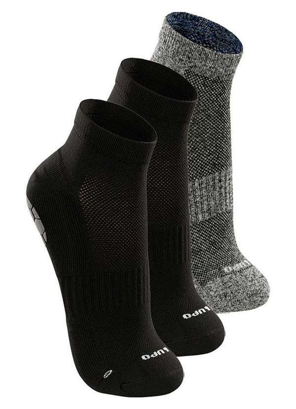Vista 2 Kit com 3 pares de Meias Antiderrapante Pilates Lupo 3310-003 Preto-Cinza-Chumbo Lupo