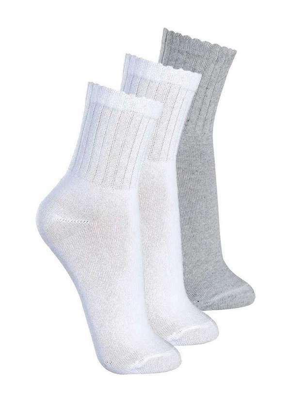 Vista 2 Kit com 3 pares de Meias Esportiva Cano Médio Lupo 3290-009 Branco-Cinza Lupo