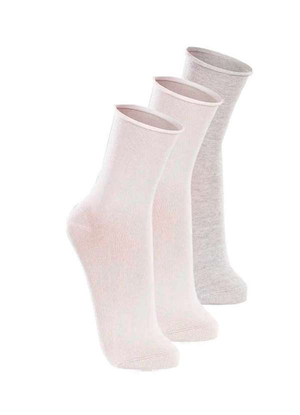 Vista 2 Kit com 3 pares de Meias sem Punho Casual Lupo 1275-011 Branco-Cinza Lupo